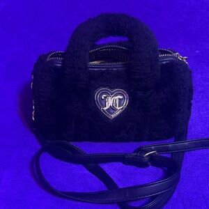 JUiCY COUTURE*Faux FURRY Duffle Roll Bag with BLiNG-Heart Accent- Black